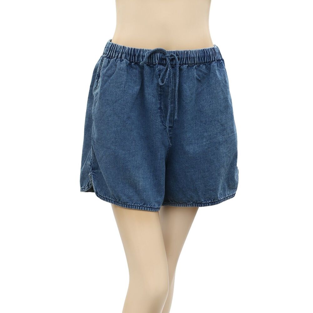 Nili Lotan Tilly Cotton Chambray Denim Shorts High Waisted Pull-On S 287669 View 4